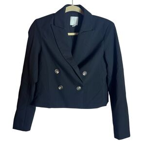 Joie Black Cropped Double Breasted Blazer Jacket, XS